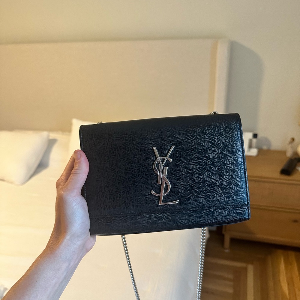 Yves Saint Laurent Black Crossbody Bag with Silver Chain